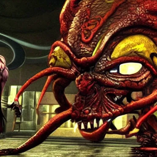 Image similar to a still from the movie enter the dragon crossover with the game oddworld : stranger's wrath