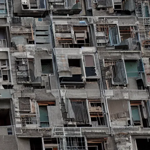 Image similar to The ghostly figure of a housing bloc on top of an abandoned construction site