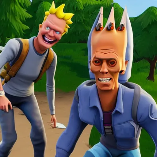 Prompt: Beavis and Butthead in Fortnite