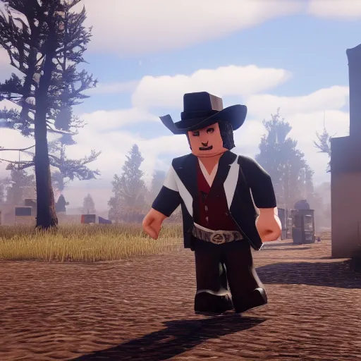 Prompt: Film still of Roblox Man, from Red Dead Redemption 2 (2018 video game)