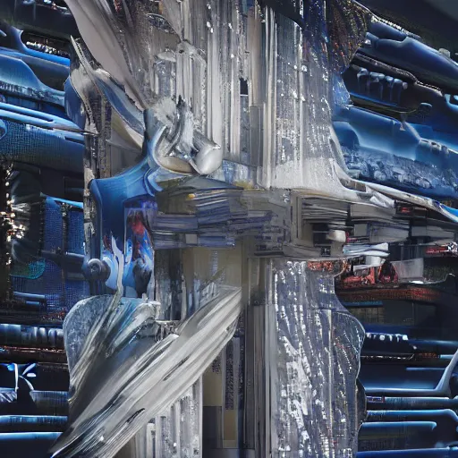 Image similar to sci-fi motherboard structure on the coronation of napoleon painting and digital billboard in the middle, unreal engine 5, keyshot, octane, artstation trending, ultra high detail, ultra realistic, cinematic, 8k, 16k, in style of zaha hadid, in style of nanospace Michael Menzelincev, in style of Lee SOUDER, colors in style of the Blade Runner 2049, in plastic, dark, tilt shift,