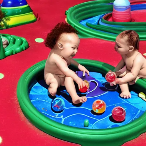 Image similar to a beautiful photo of baby aliens having fun at a playground, very detailed, masterpiece, photorealistic