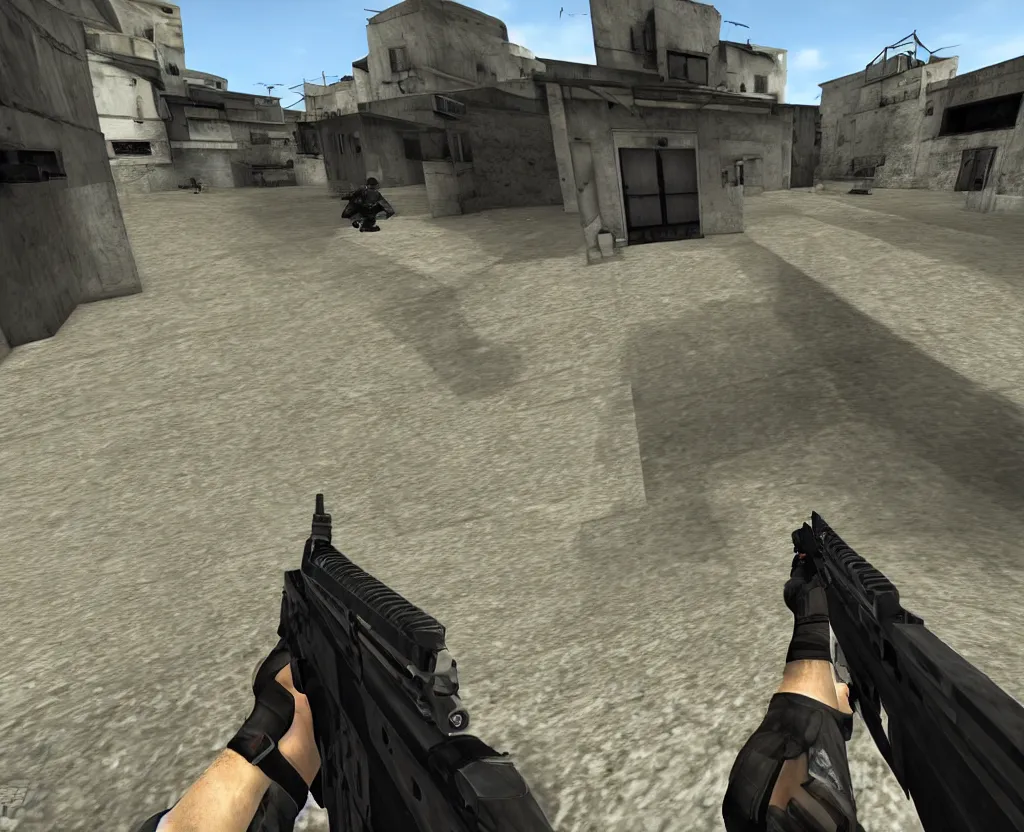 Image similar to first person shooter point of view, counter strike in the style of lucian frued