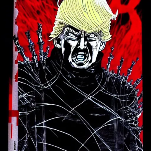 Prompt: Donald Trump looking sinister, by Tsutomu Nihei, highly detailed