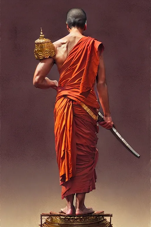 Prompt: buddhism, guard, male, painting by greg rutkowski, j. c. leyendecker, artgerm