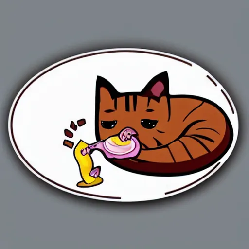 Image similar to A sticker with a cat eating a bacon.Cartoon.digital art.high quality.high accuracy.colorful.beautiful
