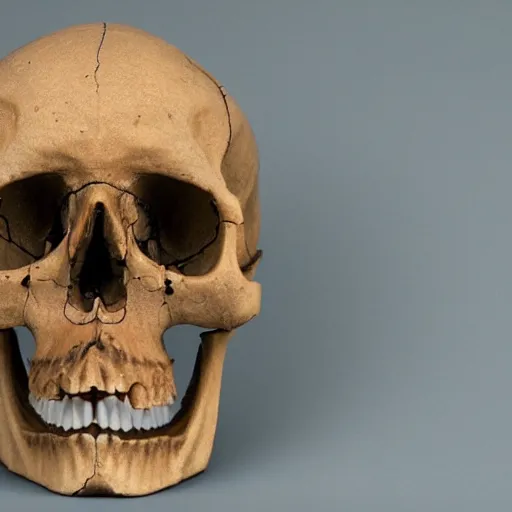 Prompt: lower half of a human skull, top half of skull missing