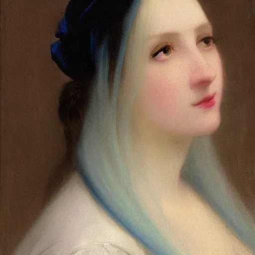 Prompt: a young woman’s face, her hair is white, she wears a long flowing blue satin veil, by ivan aivazovsky and pieter claesz and paul delaroche and alma tadema and august malmstrom and and willen claesz heda and aelbert cuyp and gerard ter borch, hyperrealistic, volumetric light, rendered in octane, c4d