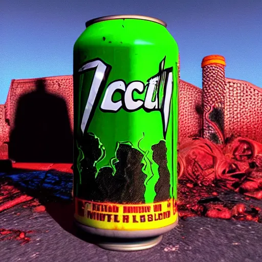 Prompt: Fallout (1997) render of a Monster Energy drink can, close up of a screenshot from Fallout (1997)