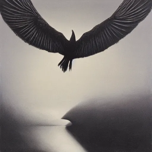 Image similar to raven by Zdzisław Beksiński, oil on canvas