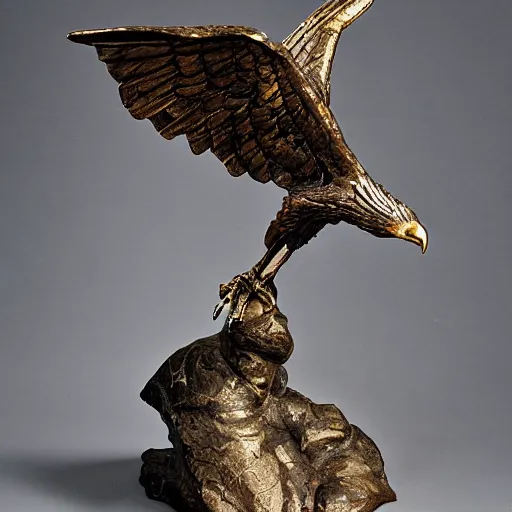 Prompt: Eagle statue, in the style of Stanisław Szukalski, iron cracked, exquisite details