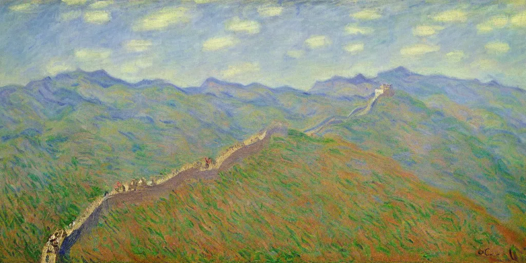 Image similar to an oil painting of the Great Wall by Oscar-Claude Monet