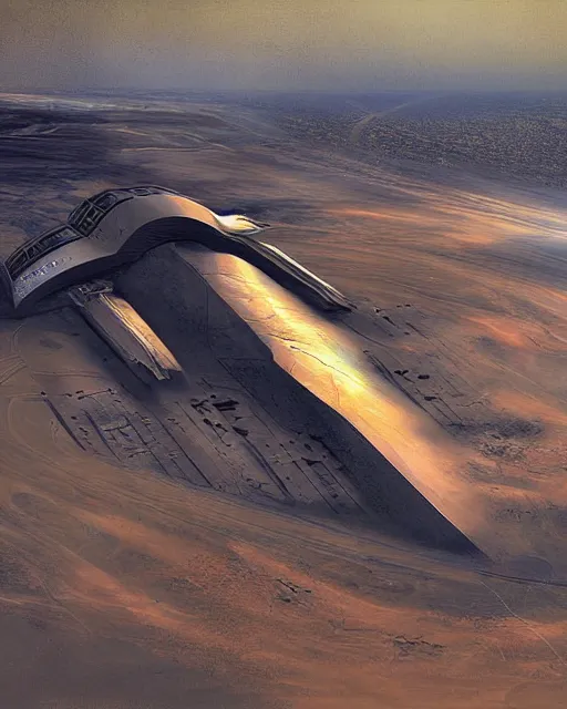 Prompt: the Invincible. Stanislav Lemm. Starship landing in desert. Digital art