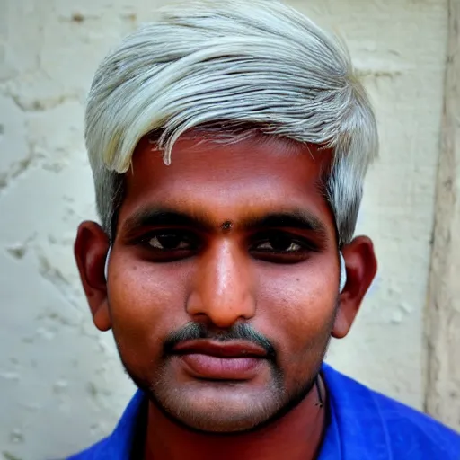 Image similar to an indian man with bleached blonde hair