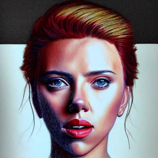 Image similar to a hyperrealistic colour pencil sketch scarlett johansson