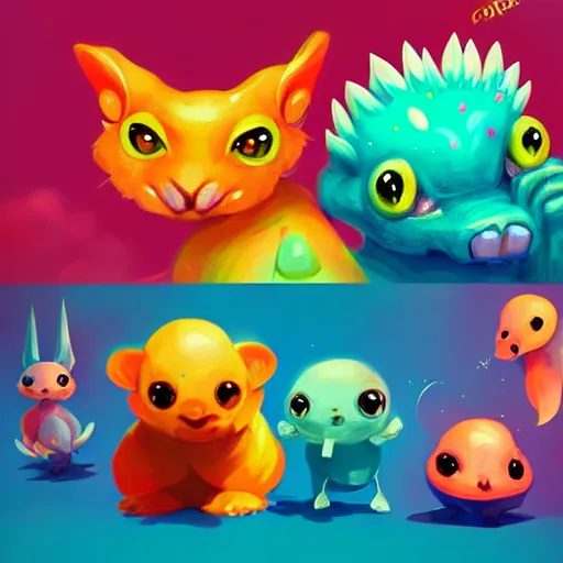 Image similar to cute creatures. bright art masterpiece artstation. 8k, sharp high quality illustration in style of Jose Daniel Cabrera Pena and Leonid Kozienko, magical colored theme, concept art by Tooth Wu,