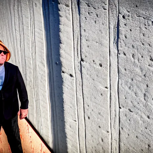 Image similar to Mike Myers (Actor/Comedian) gazing at the US-Mexican Wall, XF IQ4, f/1.4, ISO 200, 1/160s, 8K, RAW, unedited, symmetrical balance, in-frame