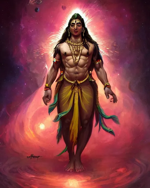 Image similar to full body portrait of Lord Shiva in Outer Space by Stanley Artgerm Lau, WLOP, Rossdraws, frank frazetta, Andrei Riabovitchev, Marc Simonetti, tranding on artstation