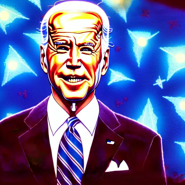 Prompt: a photorealistic completely coherent image of biden on judge judy tv show, complex artistic color ink pen sketch illustration, trichromatic, full detail, gentle shadowing, fully immersive reflections and particle effects, concept art by jason felix, dan mumford, kinkade, lisa frank, artgerm, range murata, tokyo mural