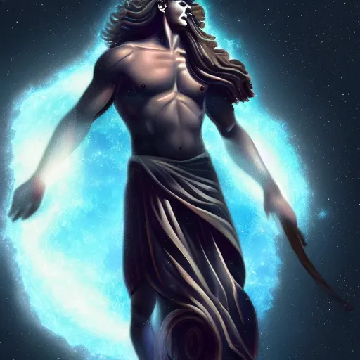 Image similar to digital painting of a greek god of black holes, modern adaptation, trending on artstation