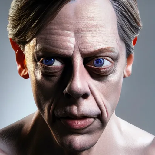 Image similar to hyperrealistic mixed media image of steve buscemi as skinny superman, stunning 3 d render inspired art by xiang duan and thomas eakes, perfect facial symmetry, flawless bone structure, realistic, highly detailed attributes and atmosphere, dim volumetric cinematic lighting, 8 k octane detailed render, post - processing, masterpiece,