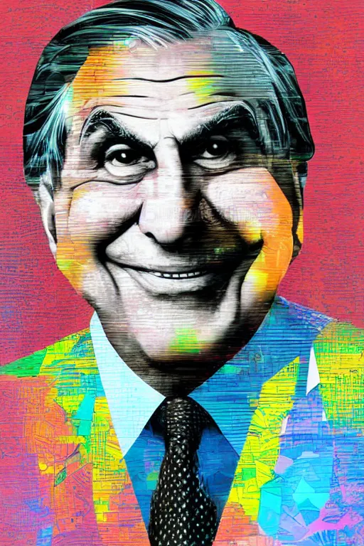 Image similar to cubist portrait of ratan tata cutout digital illustration cartoon colorful beeple