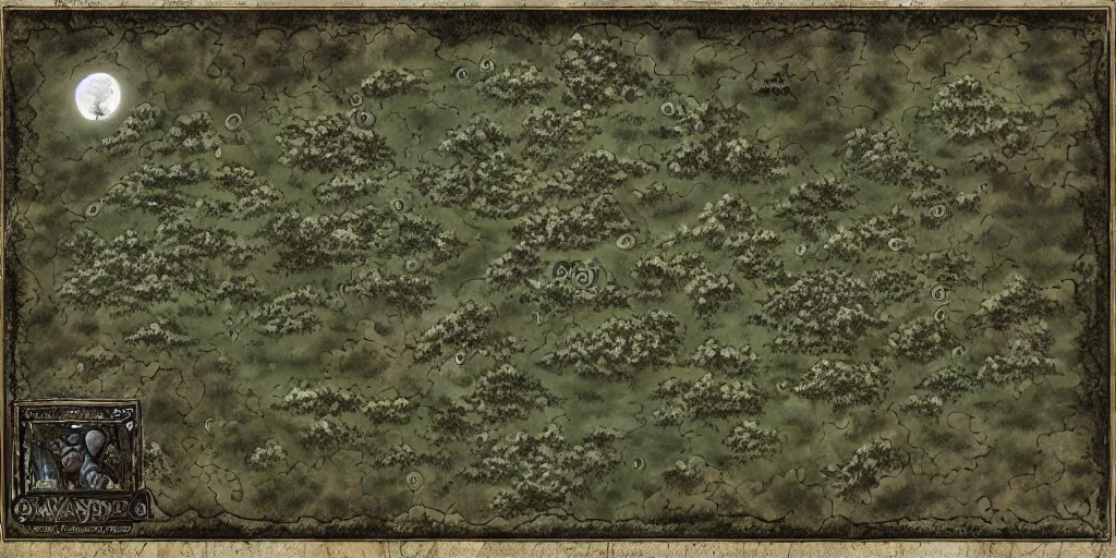 Image similar to a ttrpg - map of a moonlit clearing in the woods, gridless, beautiful, 8 k, high quality digital art