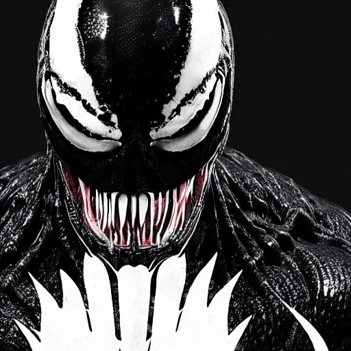 Image similar to Film still from Venom of Tom Hardy wearing black, intricate detail, 3d render, octane render, god rays, depth of field, trending on artstation, 4k, hd