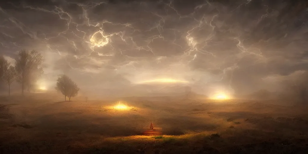 Image similar to whirlwind of tarot cards, volumetric lighting, landscape, by greg rutkowski