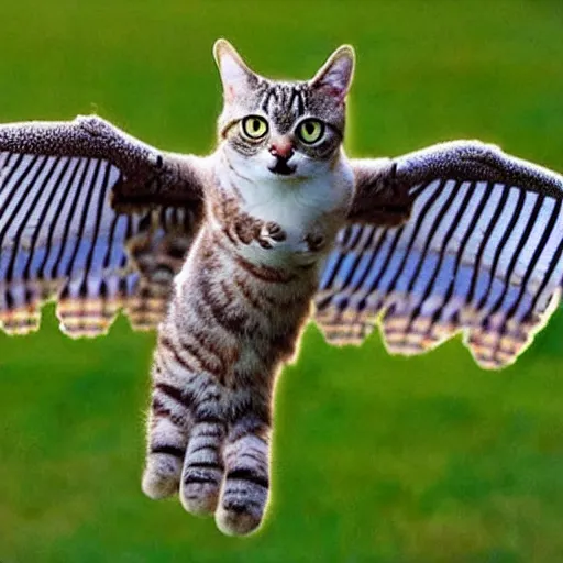 Prompt: cat owl hybrid spreading wings