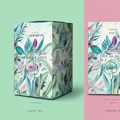 Image similar to water colour botanical designs, illustration, pastel colours, smooth, magical painting, gin packaging design, front label, packaging of the world, behance