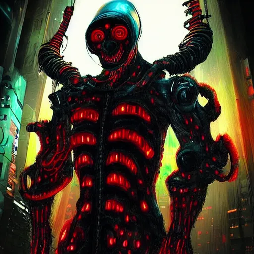 Prompt: Very very very horrific cyber-demon, cyberpunk style, vivid colors, dramatic lighting, top post of all time on /r/ImaginaryMonsters subreddit