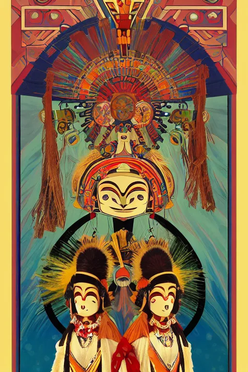 Image similar to A beautiful painting of Hopi kachina dolls, symmetrical features, cinematic lighting, soft bokeh, fantasy, modern, colourful, highly detailed, digital painting, artstation, deviantart, concept art, sharp focus, illustration, by alphonse mucha and Edward Hopper