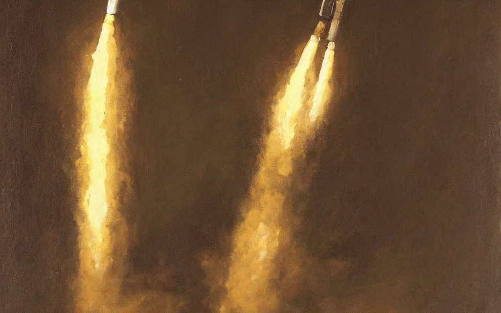 Image similar to a painting of a rocket, oil on canvas, by edelfelt