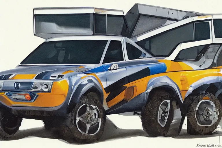 Prompt: 2 0 0 1 space odyssy concept painting of a honda e kei truck