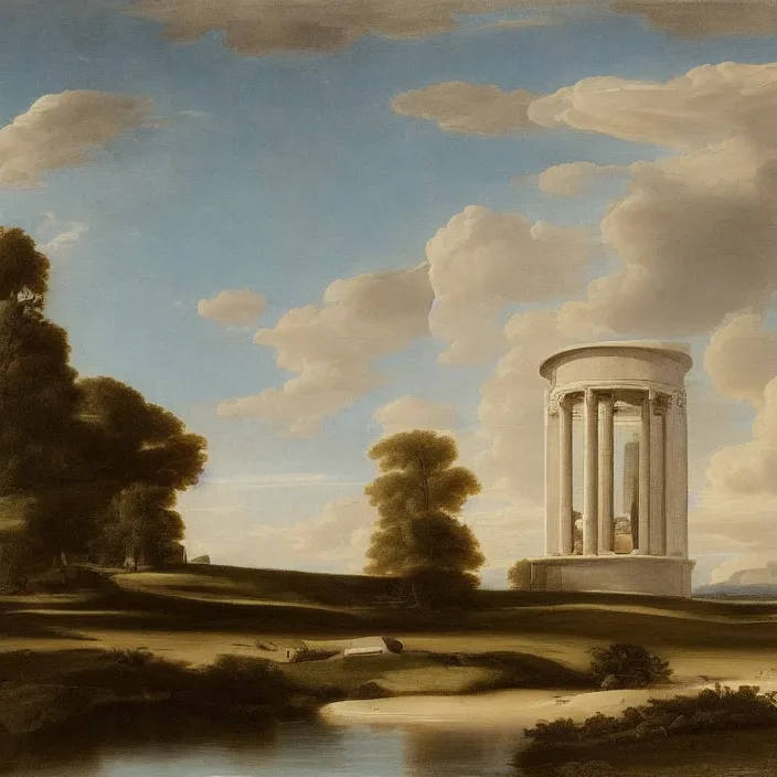 Prompt: a building in a serene landscape, by antonio canova