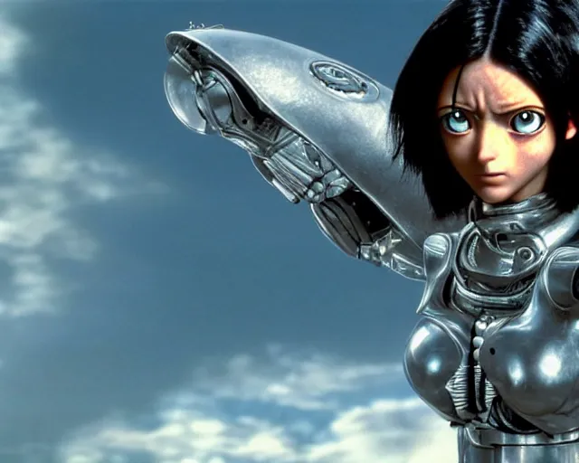 Image similar to a beautiful film still from battle angel alita by panos cosmatos, futuristic, cinematic lighting, highly detailed, photorealistic, high resolution