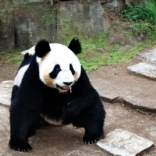 Prompt: a panda in templar knight armor fighting cthulhu