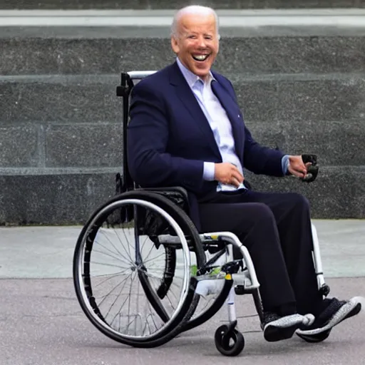 Image similar to obese joe biden sitting in a wheelchair, licking icecream