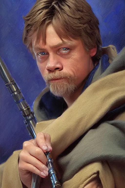 Prompt: detailed portrait of a teen mark hamill dressed as jedi, painting by gaston bussiere, craig mullins, j. c. leyendecker