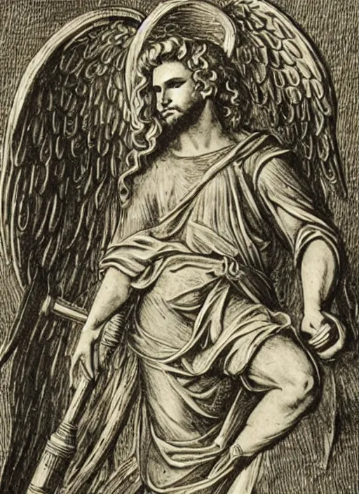 Prompt: medieva occutl etching, very detailed, of the angel of jupiter