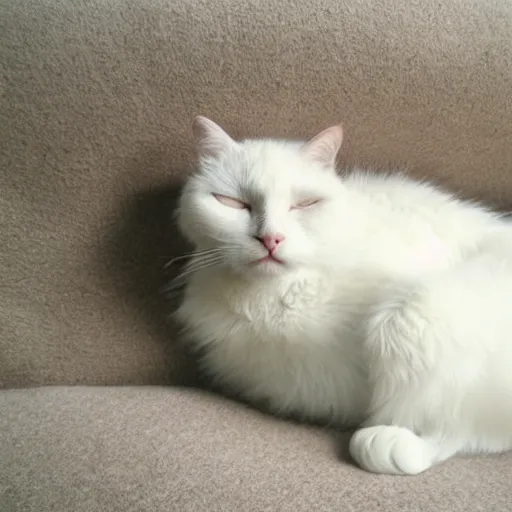 Image similar to white cat sleeping, fluffy, high detail, full body