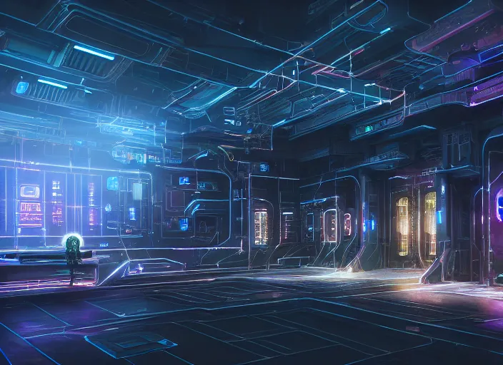 Image similar to exterior of scifi temple, machines, architecture, cult of artificial intelligence, ultra realistic, gaming computers, highly detailed, atmosphere, masterpiece, concept art, glowing wires, transparent objects, cyberpunk, highlighted, 4 k, cinematic, art by patryk olkiewicz and chris ostrowski and liang yao