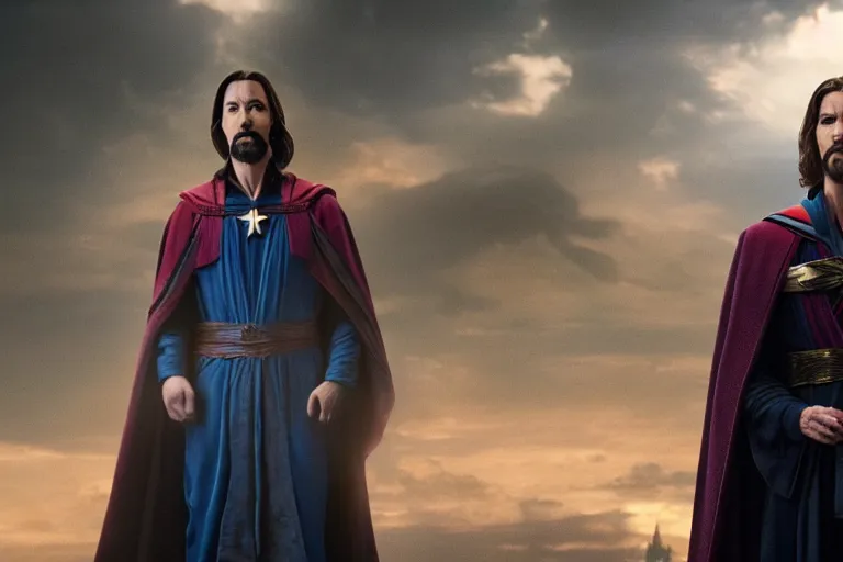 Image similar to film still of Jesus Christ as Doctor Strange in new Avengers film, 4k