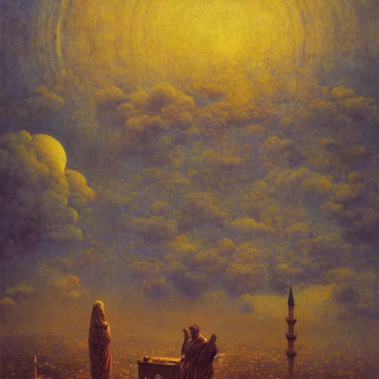 Image similar to a cinematic scene from the istanbul on clouds, osman hamdi bey, solidity and eternity, concept art by beksinski and jean delville, sharp focus, dramatic lighting, ultra hd, hdr, 8 k