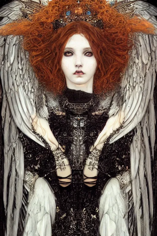 Image similar to portrait of beautiful young gothic angelic maiden, cyberpunk, highly detailed, artstation, illustration, art by Gustav Klimt