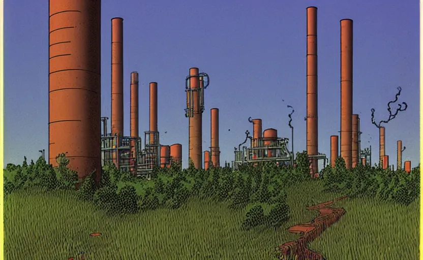 Image similar to industrial chimneys rising out of the undergrowth by moebius