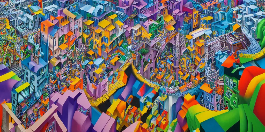 Prompt: in the realm full of colorful 3 d graffiti, mc escher, ultra realistic, extremely high definition, highly detailed and intricate masterpiece