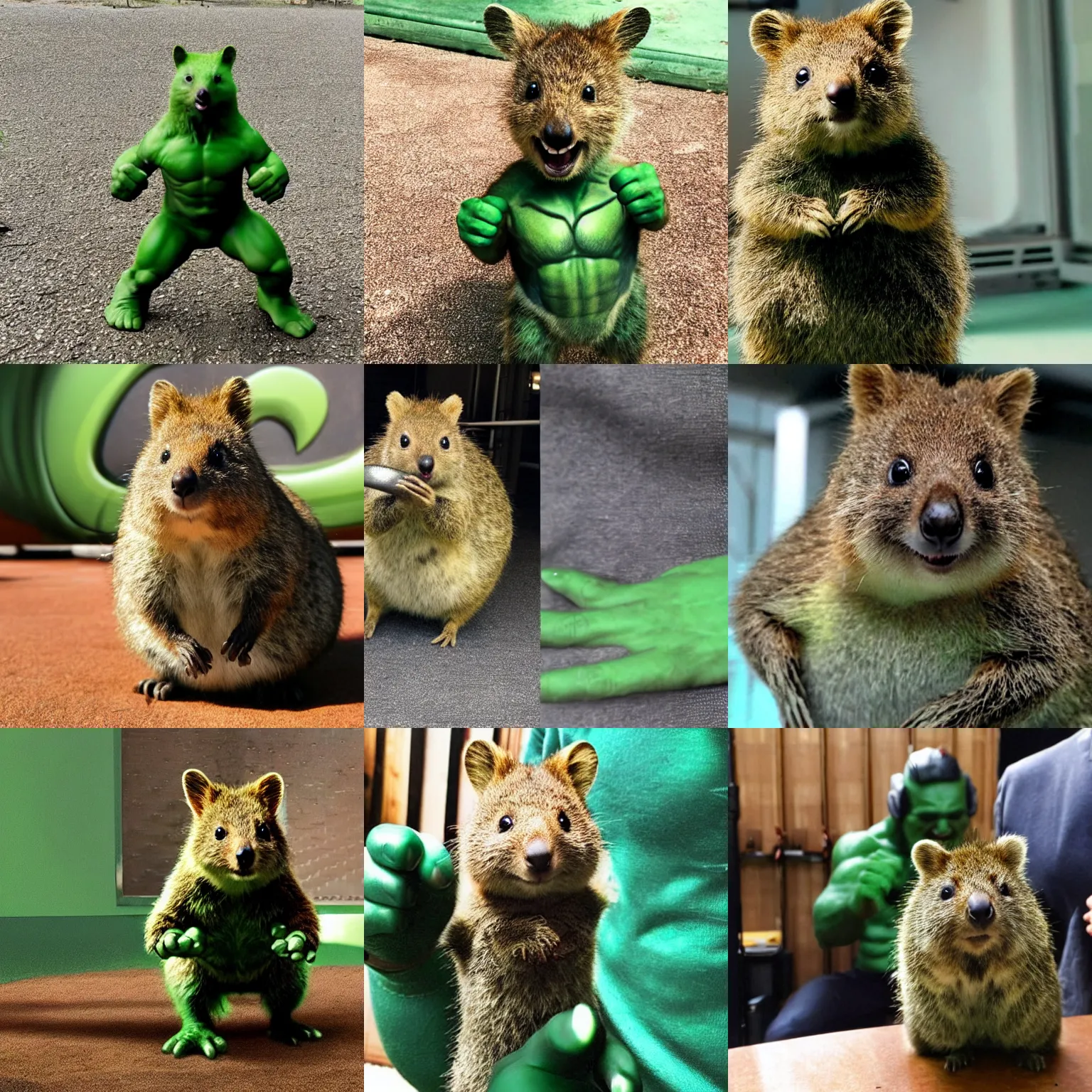 Prompt: photo of a quokka as the hulk from the avengers