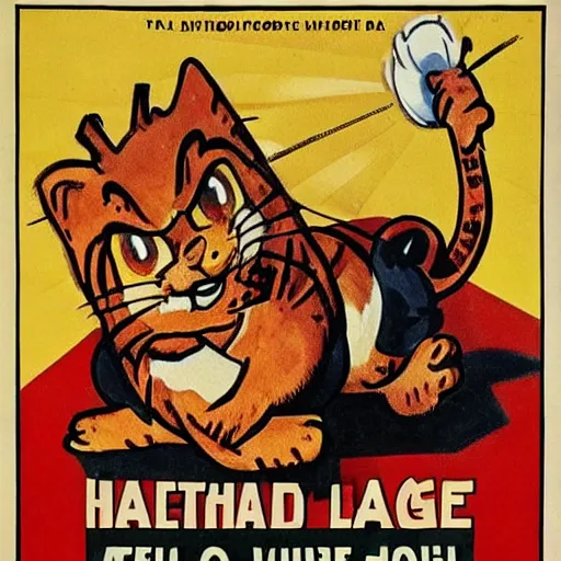Image similar to Garfield in a Seize the Lasagna 1900s communist propaganda poster, highly detailed, illustration